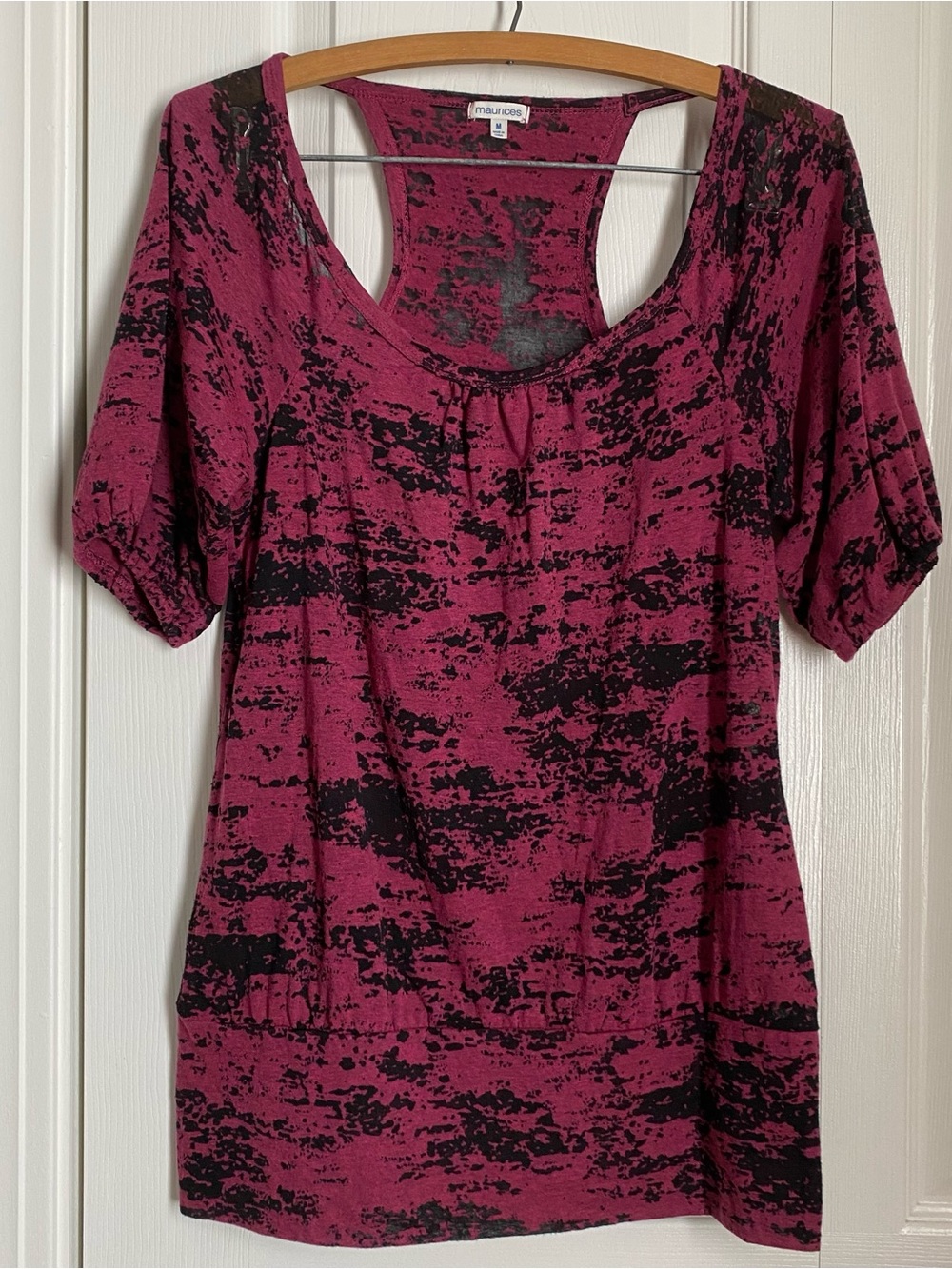 Vintage Maurices Dark Pink Black Burnout Open Back Top M Edgy Y2K Whimsigoth S/M
